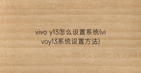vivoy13怎么设置系统(vivoy13系统设置方法)